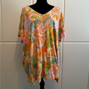 CLEARANCE SALE! 
Orange Tee shirt V neck floral print short sleeves